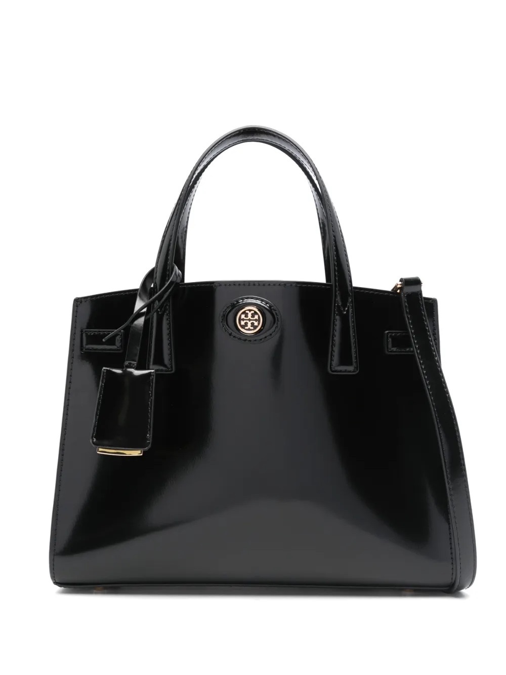 ‼️Tory Burch Small Robinson Spazzolato Black Patent Leather Satchel Bag
